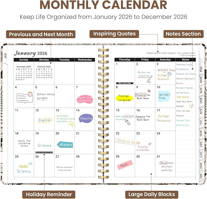 2026 Planner, Weekly and Monthly Planner for Women, Jan 2026 - Dec 2026 Pretty 2026 Calendar Planner with Monthly Tabs, Inner Pocket, Spiral Binding, Perfect for Office Home School - 6.3" x 8.5", Magical Forest