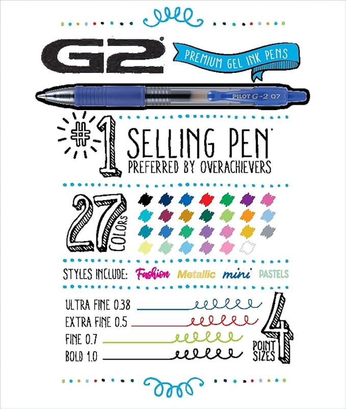 Pilot, G2 Premium Gel Roller Pens, Ultra Fine Point Gel Pens 0.38 mm, Pack of 8, Black & Blue