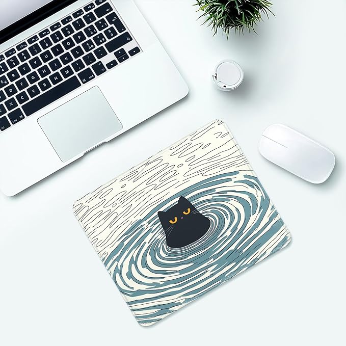 Cute Black Cat Desk Pad Mat with Stitched Edges and Non-Slip Rubber Base, Premium-Textured Mouse Pad for Laptop, Computer & PC, Gaming & Working, Waterproof Mousepad