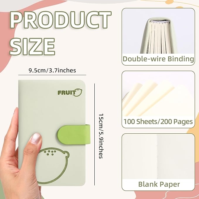 BOBO RABBIT Blank Journal Small Pocket Leather Notebook No Lines for Drawing Plain Sketch Book Cute Cartoon Fruit Lemon Unlined Journal for Travel Work School, 200 Pages, 3.7"X5.9"