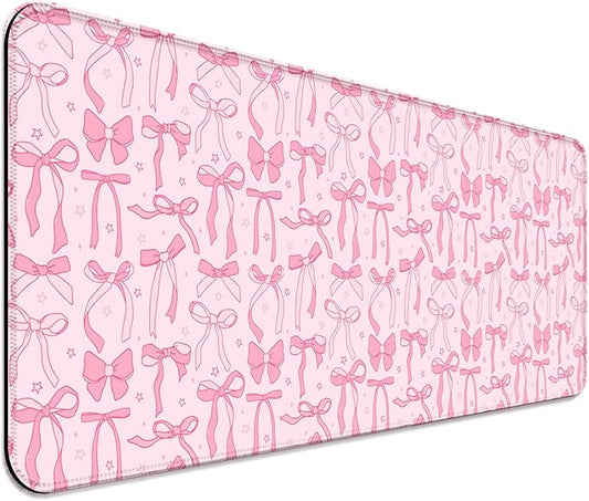 Pretty Bow Girly Gaming Desk Mat, Computer Keyboard Large Extended Long Mouse Pad for Office and Home, XL (W24)