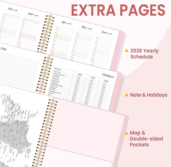 2026 Planner, Annecy Weekly ＆ Monthly Planner 2026, Jan. 2026 – Dec. 2026, 8.5" x 11" Monthly Agenda Planner with Tabs, Waterproof Flexible Cover, Spiral Binding, Double-sided Pocket, Bookmark, Pink