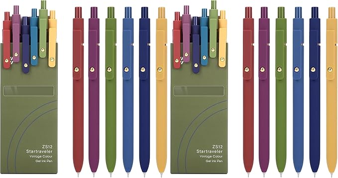FIOVER Gel Pens, 6pcs 0.7mm Fine Point Black Ink, Smooth Writing Pens for Journaling, Nurse Aesthetic Cute Office School Supplies, Gifts for Women and Men (6Pcs Gold Vintage -Black ink) (Pack of 2)