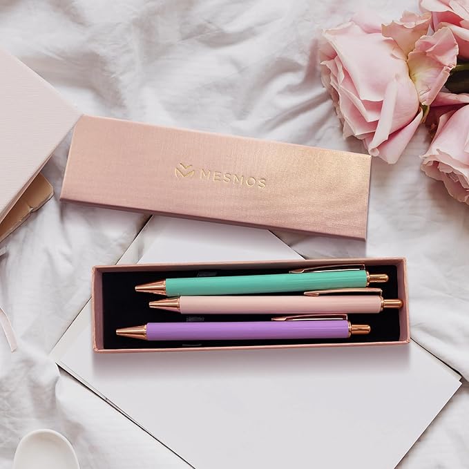 MESMOS 3pc Fancy Pen Set, Cute Nice Journaling Fun Pens for Women, Aesthetic Journaling Luxury Office Pretty Pens