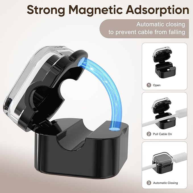 9-Pack Magnetic Cord Holder，Magnetic Cable Clips Strong Adhesive Desk Cable Management ，Cable Management Cord Holder Organizer for Home Office Desk Phone Car Wall Desktop Nightstand (Black)