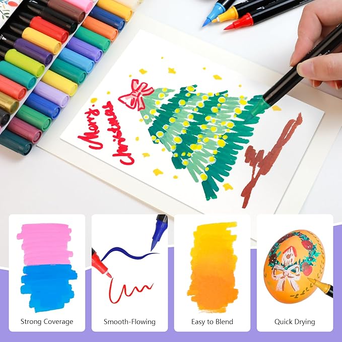 Artecho Acrylic Paint Markers 120 Colors, Acrylic Paint Pens with Brush Tip and Fine Tip for Stone, Rock Painting, Paper, Pumpkin, Wood, Egg, Canvas, Ceramic, Fabric, leather, Glass, DIY Crafts