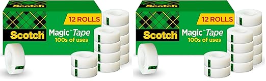 Scotch Magic Tape,Invisible,Home Office Supplies and Back to School Supplies for College and Classrooms,12 Rolls,(Pack of 2)