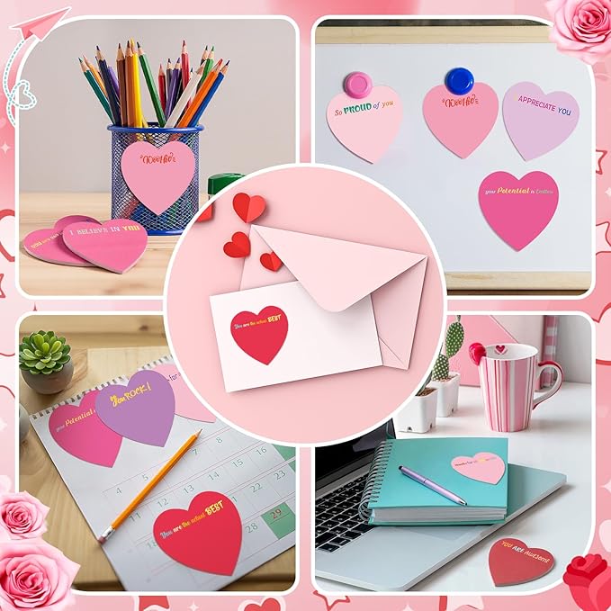 Teling 24 Pack Valentine's Day Sticky Notes Heart Shape Sticky Notes 3 x 3 Inch Appreciation Notepads Bulk Cute Memo Pads for Valentines Party Gifts School Office Supplies (Red Pink Purple)
