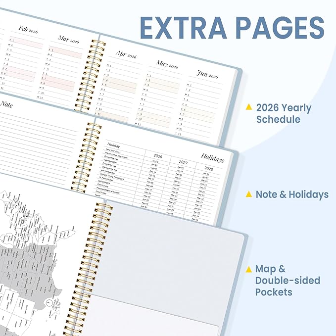 2026 Planner, Annecy Weekly ＆ Monthly Planner 2026, Jan. 2026 – Dec. 2026, 8.5" x 11" Monthly Agenda Planner with Tabs, Waterproof Flexible Cover, Spiral Binding, Double-sided Pocket, Bookmark, Blue