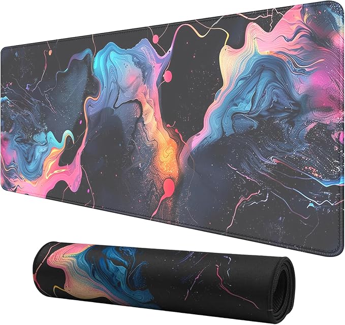 Colorful Abstract Art Desk Pad Mouse Pad,Large XL Mouse Mat with Stitched Edges,Non-Slip Rubber Base Mousepad for Office PC Keyboard Laptop and Home Work Desk Mat(31.5X11.8 in)