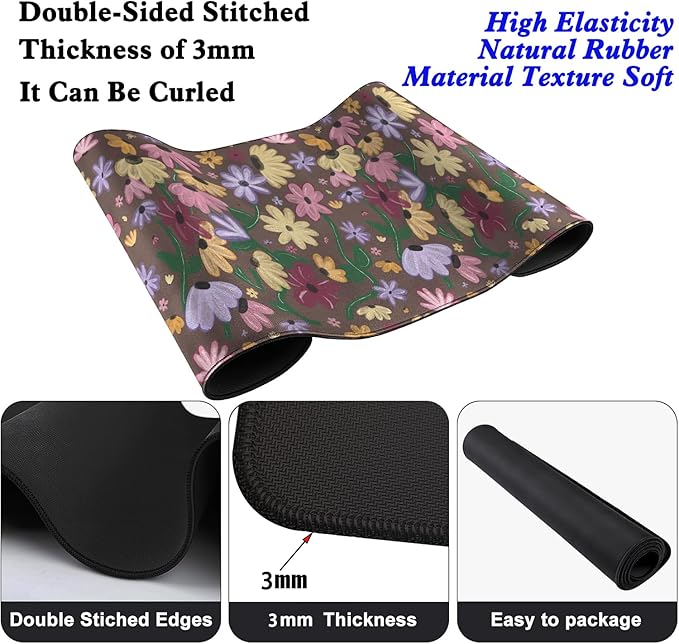 Cottagecore Mouse Pad Surprise Song Piano Floral Desk Pad,Cute Desk Mat Acoustic Set Aesthetic Mousepad,Extend XL Stitched Edges,Non-Slip Rubber Base for Office Work Home (31.5X11.8 in)
