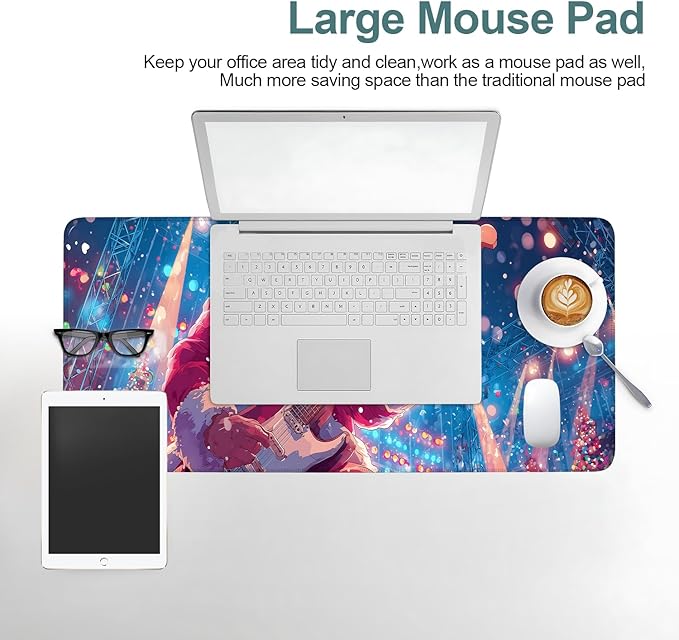 Santa Claus Guitar Extended Mouse Pad XL 31.5"x11.8" – Festive Christmas Desk Mat – Non-Slip Rubber Base, Stitched Edges