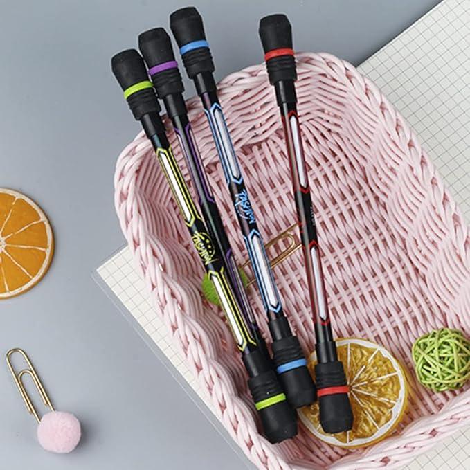XIANNV 4 Pcs Pen Spinning Cool Spinning Pens Stationery Set，Pen Spinner for Girls Boys Kids Teens Student Gift, Black Ink, （0.5 mm）