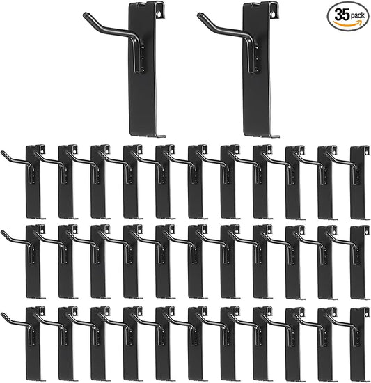 Sumnacon Grid Wall Hanging Hooks 35 Pcs Hooks for Grids Wall Notch 2 Inch Black Grid Walls Hangers, Sturdy Metal Display Hook for Craft Show, Retail Store, Home Dispaly