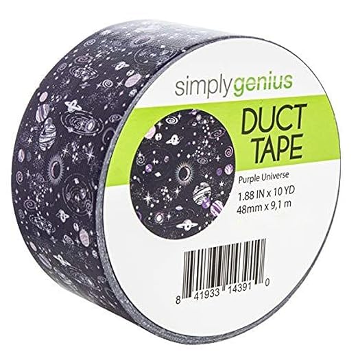 Simply Genius Duct Tape - 1.8 in x 10 Yd, Purple Universe - Colored & Decorative Patterned Duct Tape with Strong Adhesive & Checkered Design for Repair & Craft