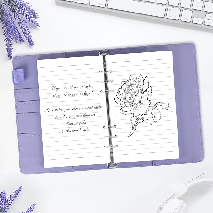 A6 Refill Paper Planner Inserts, 6-Hole Loose Leaf Paper, College Ruled Loose Leaf with Binder Dividers, Punched Notebook Refills for 6-Ring Refillable Binder, 240 Pages, White