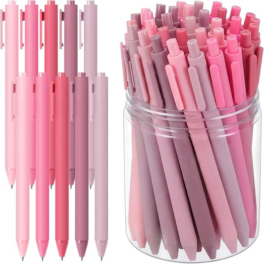 Crtiin 50 Pcs Gel Ink Pens Bulk, Black Ink 0.5mm Fine Point Retractable Pen Smooth Writing Office Supplies for Teacher Server Nurse Valentine Galentine Gift (Light Pink)