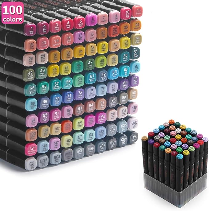 101 Colors Alcohol Markers Dual Tips Permanent Art Marker Pen for Adult, Alcohol-Based Highlighter Pens Sketch arts set for Coloring,Painting, Sketching and Drawing with Carrying Case