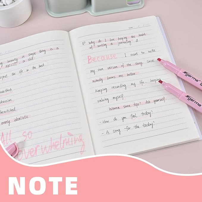Pink Highlighter 12 Pack, Mild Pastel Color, Chisel Tip Bible Highlighters No Bleed, Quick-Drying, Cute Aesthetic Markers for Journaling, Bible Study, School Office Supplies