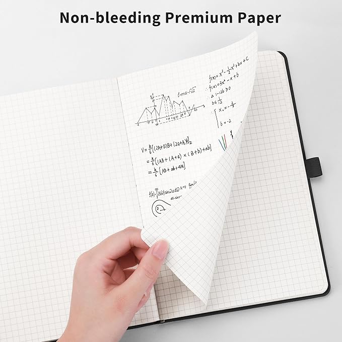 RETTACY Graph Grid Paper Notebook, 192 Pages, A5 Medium Size (5.7'' x 8.3''), 5 Squares per Inch, Leather Hardcover, 100 GSM Thick Paper, for School, Students, Math, Engineering (Red)