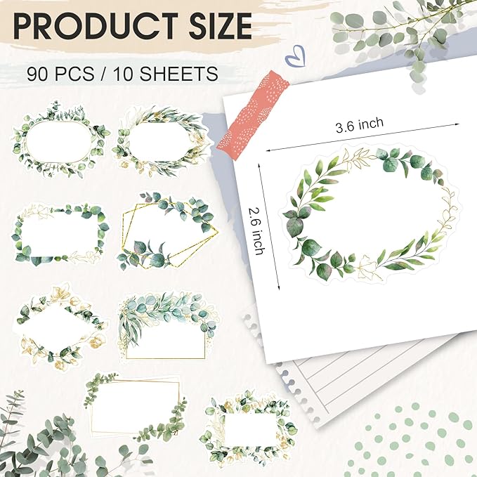 Sabary 90 Pcs Cutout Name Tags Water Bottle Labels Daycare Labels Self Adhesive Name Stickers Gift Tags for Classroom Home Desk Bulletin Board Decoration Party Favor 10 Sheets (Leaf)