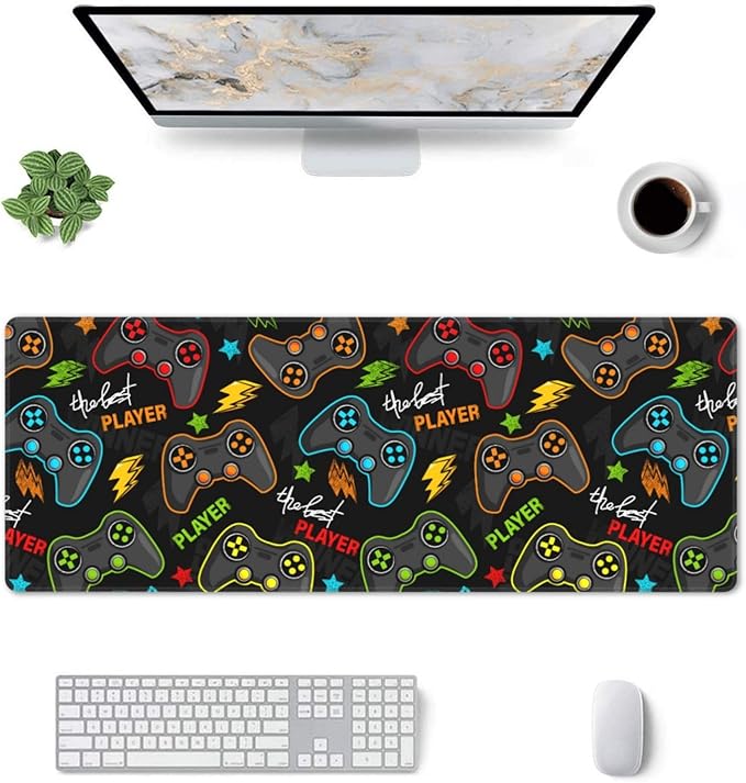 Video Game Controller XL Large Mouse Pad with Stitched Edges Long Non-Slip Rubber Base Mousepad Gaming Joysticks Laptop Keyboard Mat Desk Pad for Office Home Desk Decor, 31.5" X 11.8"