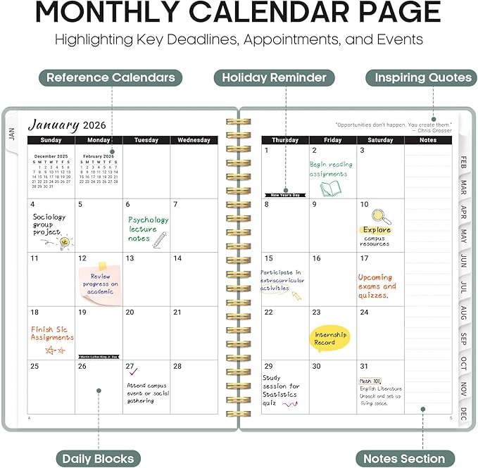 2026 Planner, Weekly and Monthly Calender Planner, Jan 2026 to Dec 2026, Hardcover 2026 Calendar Book with Tabs & Inner Pocket, Office Home School Supplies for Women & Men - A4 (8.5" x 11"), Dusty Blue