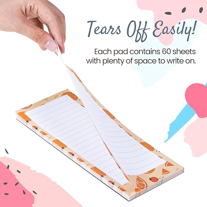 MATICAN Grocery List Magnet Pad for Fridge, 6-Pack Magnetic Note Pads Lists, 60 Sheets Per Pad, 6 Cute Fruit Designs, Full Magnet Back To-Do-List Notepads