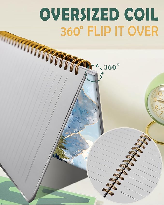 Ruled Spiral Writing Notebook,A5 Hardcover Lined College Journal for Women Lady,Fashion Puppy Watercolor Strong Twin-Wire Binding with Premium Paper,8.4" X 6",Perfect for School,Office,Home Gifts(Foggy Mountains Landscape)
