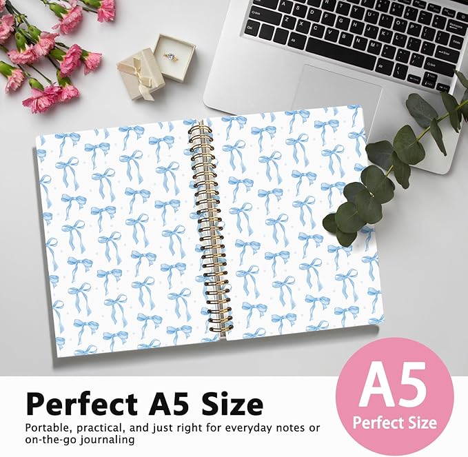 Coquette blue Bow Notebook Journal, Preppy Aesthetic Journal, Preppy Gifts for Women, blue Office Supplies, Hardcover Spiral Notebook 80 Sheets -160 Pages 5.5x8.3 Inch