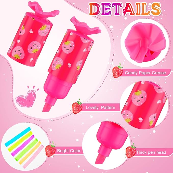 Geyee 24 Pieces Mini Highlighter Candy Pastel Highlighter for Kid Student 6 Colors Cute Chisel Tip Marker Pen for Candy Party Birthday Drawing Poster Diary Greeting Card School Office Supplies