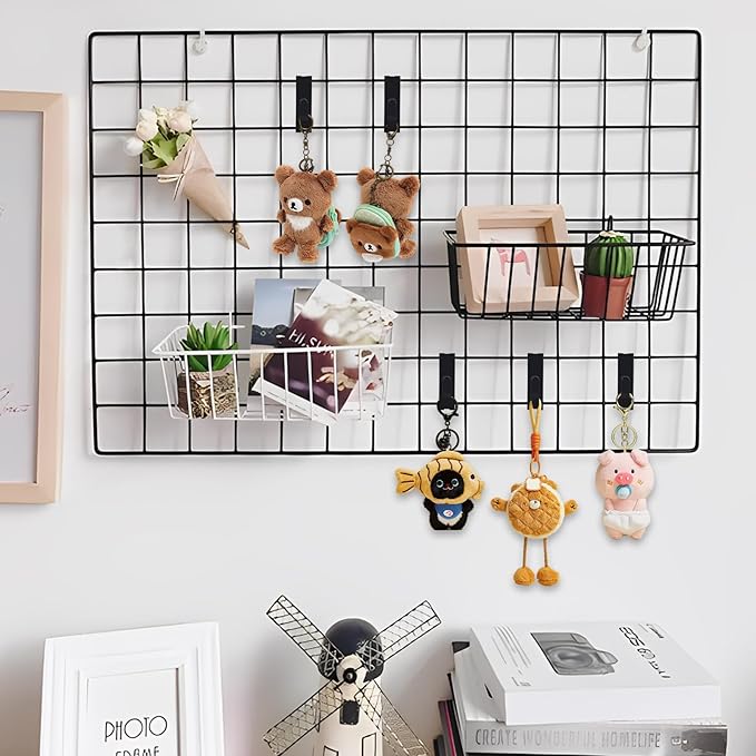 50 Pcs Gridwall Hooks Utility Notch Grid Wall Hooks, Black Metal Grid Wall Picture Hanger WallGrid Panel Pegs Gridwall Accessories for Picture Photo Frame Painting Artworks Canvas