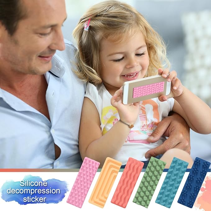 Ireer 6 Pcs Textured Sensory Stickers Silicone Desk Fidget Decals Thick Mental Health Stickers Strips Different Textured Calm Decals Stress Anxiety Relief Items for Adult Autism ADHD Desk Office Gift