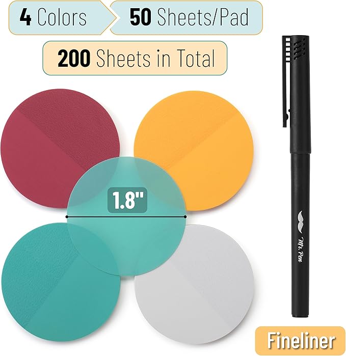 Mr. Pen- Transparent Sticky Notes, 200 Pcs, Candy Colors, Round Translucent Sticky Notes, Stocky Notes for Bible Journaling