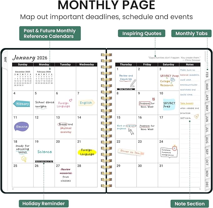 2026 Planner, Aesthetic Weekly and Monthly Planner for Women, Jan 2026 to Dec 2026, Hardcover 2026 Calendar Book with Monthly Tabs, Inner Pocket, Perfect for Office Home School - A4 (8.5" x 11"), Insects in Blooms