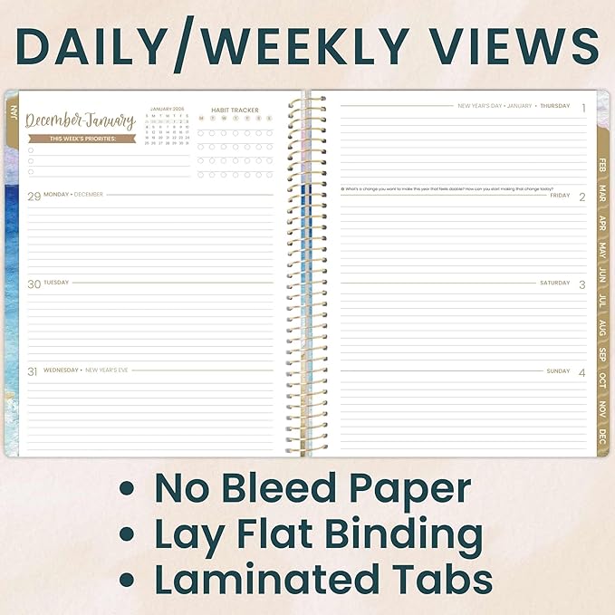 bloom daily planners 2026 Planner (January to December) - 8.5” x 11” Weekly & Monthly Dated Agenda Organizer Book with Stickers & Tabs - Flexible Soft Cover - Coastal Calm
