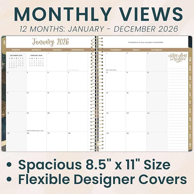 bloom daily planners 2026 Planner (January to December) - 8.5” x 11” Weekly & Monthly Dated Agenda Organizer Book with Stickers & Tabs - Flexible Soft Cover - Celestial Skies