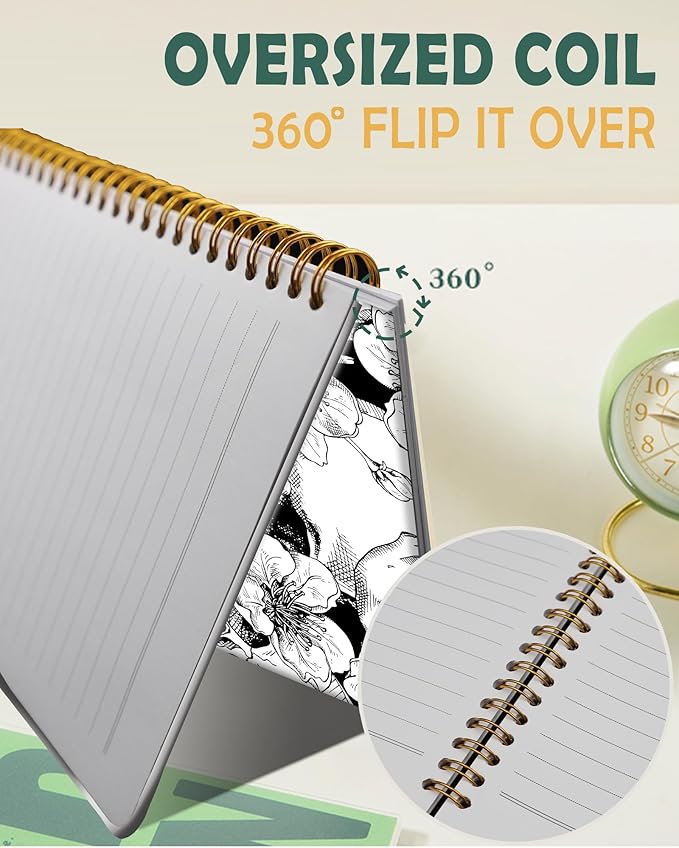 Ruled Spiral Writing Notebook,A5 Hardcover Lined College Journal for Women Lady,Fashion Puppy Watercolor Strong Twin-Wire Binding with Premium Paper,8.4" X 6",Perfect for School,Office,Home Gifts(Cool Skull Flower)