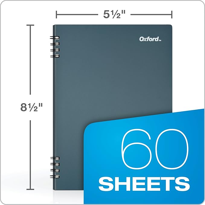 Oxford Stone Paper Notebook, School Notebook, Smooth Note-Taking Pad, Journal for Writing, 5-1/2" x 8-1/2", Blue Cover, 60 Sheets, (161641) | (Pack of 12)