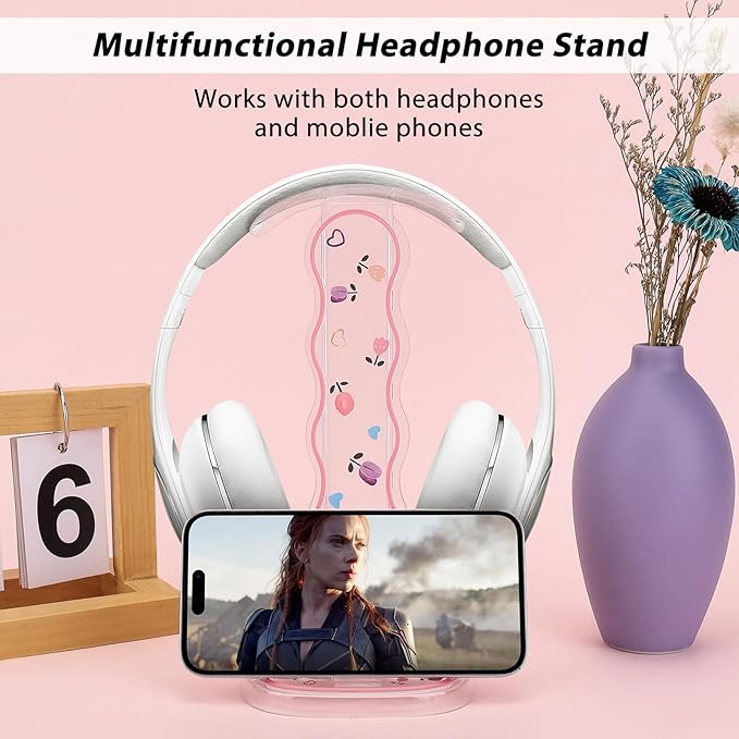CamyCosy Headphone Holder for Desk, Gaming Headset & Earphone Stand with Tulip Flowers Pattern