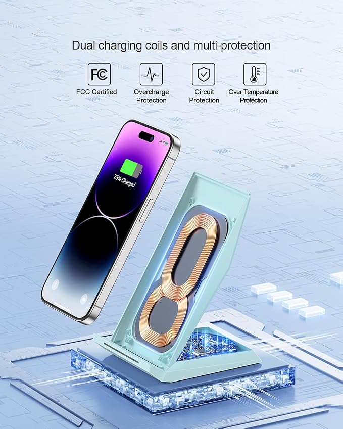 NANAMI Wireless Charger - Fast Wireless Charging Stand Desktop Charger Dock for iPhone 17/17 Air/16/15/14/13/12, 10W for Samsung Galaxy S25/S24/S23/S22/S21/S20/Note 20 Ultra/10/9 and Qi-Enabled Phone