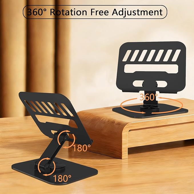 Metal Tablet Stand, Adjustable 360° Rotation Tablet Holder Compatible with 4-16" Tablet Such as iPad Pro Air, iPad mini, Tab S10 Ultra, Black