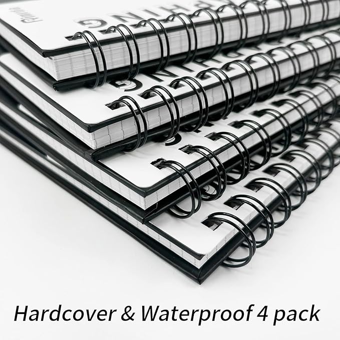 Black Spiral Notebook 8.5" x 11"-4 Pack Graph&Lined Hardcover notebooks