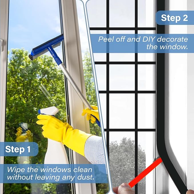 5 PCS Window Grid Kit, 32.8ft Peel and Stick Window Grids, DIY Window Grille Inserts Grid Kit, Cuttable Wall Trim Molding Door Frames (Black)