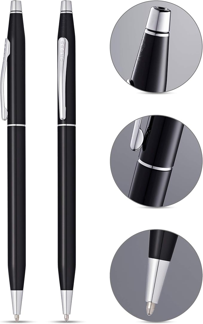 Cross Classic Century Refillable Ballpoint Pen Presented in a Luxury Gift Box - Medium Point, Black Ink, Black & Chrome