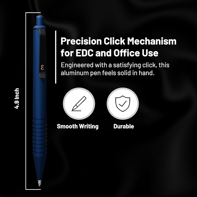 Everyman Midnight Super Matte Mini Click Pen | Compact Refillable 0.7mm Gel Pen with Premium Grip | Pocket-Size Metal EDC Pen for Travel, Office, Journaling & Everyday Writing