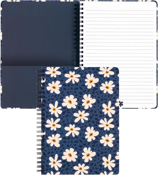 Steel Mill & Co Cute Mini Spiral Notebook, 8.25" x 6.25" Journal with Durable Hardcover and 160 Lined Pages (Leopard Daisy)