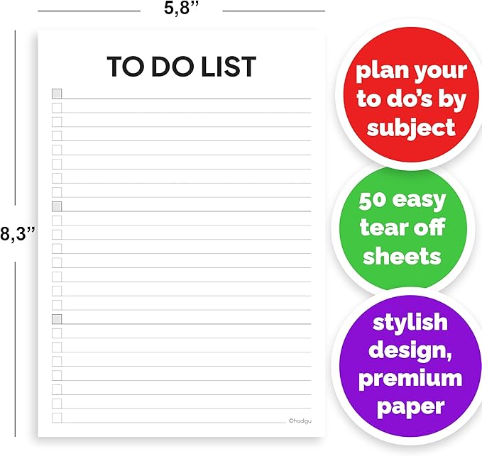 To Do List Notepad, A5 Size (8.3"x5.8") Daily To Do List by Category, Premium Thick Paper With Cardboard Back Support, Undated Daily Planner Notebook, Ruled Pages, Checkboxes.