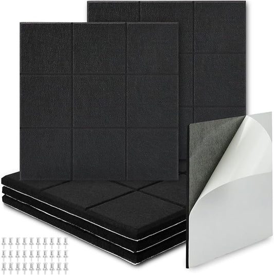 BXI Felt Bulletin Board - 12 X 12 X 3/8 Inches 6 Pcs Self-Adhesive Poster Cork Board with 30 Push Pins, Thick Pin Tiles Display Vision Board, Photo Picture Panels for Home Office Classroom Walls