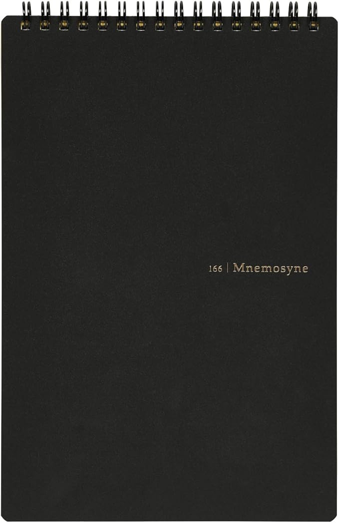 Maruman MNEMOSYNE Notebook 9.06 x 5.83 Inches (Vertical A5), 7mm ruled 28-line with center divider, Double-sided, 70 Sheets (N166), BLACK